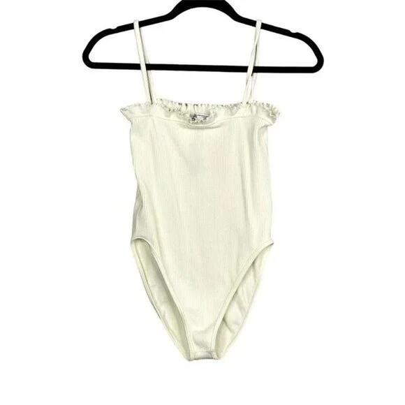 ZARA Limited Contour Collection Ruffle Spaghetti Strap Rib Bodysuit XS Cream - Picture 14 of 15